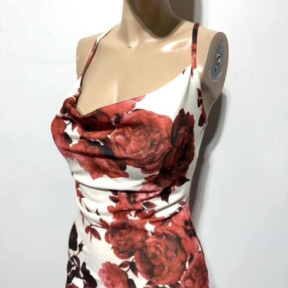 Nasty Gal Asymmetrical Frill Hem Midi Maxi Dress Size US 4 Sheath Floral NWT - Picture 3 of 10